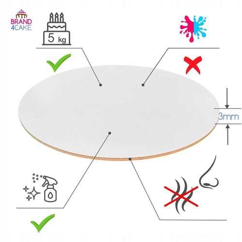 Podkład pod tort HDF BEZZAPACHOWY 28 cm 5 szt Biały Okrągły Brand4Cake na Arena.pl