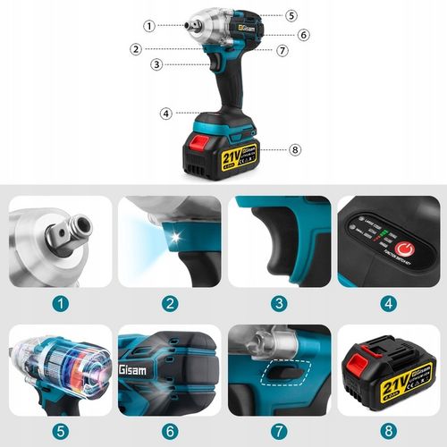 Bezszczotkowy klucz/wkrętarka udarowa 3 w 1 - akumulator, bateria i na Arena.pl