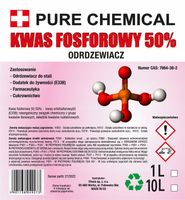 ODRDZEWIACZ DO STALII I ŻELIWA KWAS FOSFOROWY 10L 50% PURE CHEMICAL