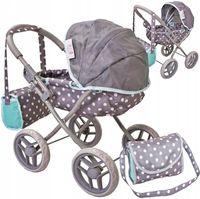 Wózek dla lalek GŁĘBOKI GONDOLA - SKŁADANY DASZEK - DUŻE KOŁA + TORBA Doris