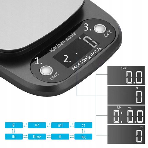 Waga kuchenna ARSA GO 0.1g TARA BATERIE GRAM UNCJA KARAT GRAM czarny 5 kg na Arena.pl