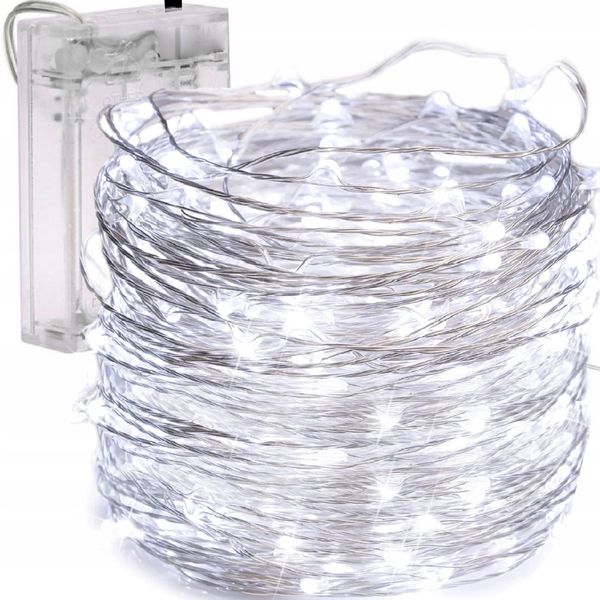 LAMPKI DRUCIK 80 LED MIKRO GIRLANDA BIAŁY ZIMNY AA zdjęcie 1