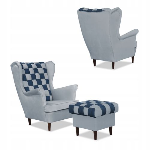 Zestaw uszak CAROL DUO sofa fotele pufy szaro - granatowy na Arena.pl