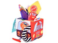 KOLOROWA  KOSTKA SENSORYCZNA POJAZDY PUDEŁKO Z CHUSTECZKAMI