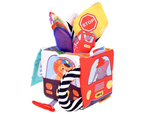 KOLOROWA  KOSTKA SENSORYCZNA POJAZDY PUDEŁKO Z CHUSTECZKAMI na Arena.pl