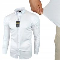 Koszula męska Dzianinowa Bawełniana Slim Biała Elastyczna Lavier r. L