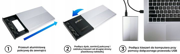 Kieszeń obudowa dysku HDD/SSD 2,5" SATA USB 3.2 USB-C -> USB-A | aluminium zdjęcie 6