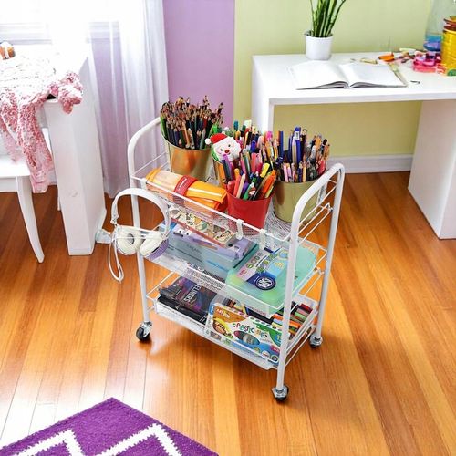 Metalowy wózek wielofunkcyjny 3-poziomowy z kółkami biały regał szafka na Arena.pl