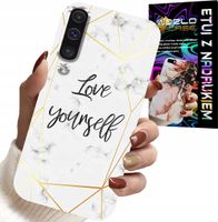 ETUI DO SAMSUNG GALAXY A70 - BIAŁY MARMUREK W ZŁOTE RAMKI LOVE YOU