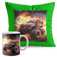 ZESTAW KUBEK + PODUSZKA ZIELONA - AUTO MONSTER TRUCK