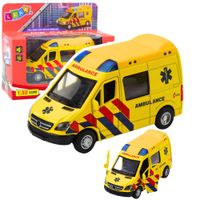 Karetka Ambulans Metalowy Z Napędem Pull Back Światła Dźwięki Żółty 1:32