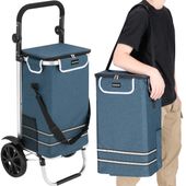 Wózek torba na zakupy na kółkach składany wodoodporny 42l odblask niebieski