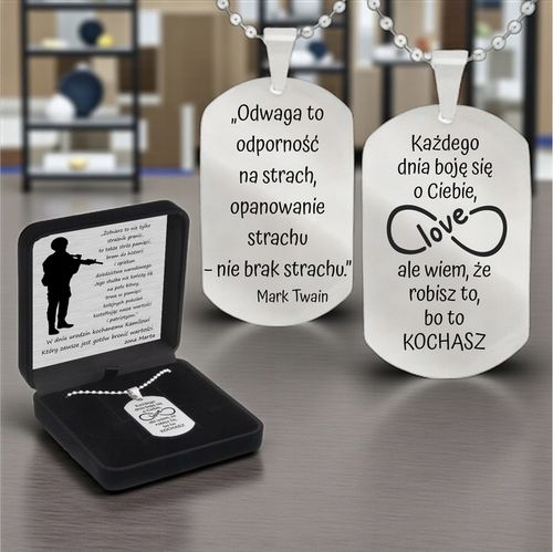 Grawerowany nieśmiertelnik stal 316L prezent + pudełko z dedykacją na Arena.pl