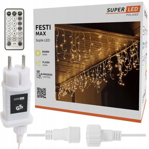 Sople 500 LED zewnętrzne CIEPŁE + FLASH 22,5 m świąteczne + pilot na Arena.pl