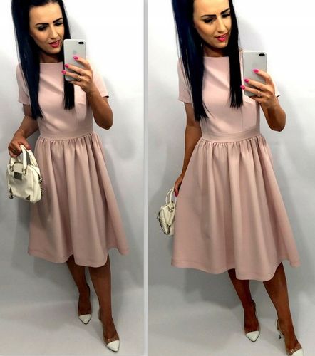 Sukienki Damskie Komunię Chrzciny Wesele Sukienka Elegancka Midi Błękit S na Arena.pl