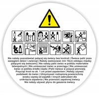 NAKLEJKI OSTRZEGAWCZE Piktogramy ostrzeżenie do świec NA ŚWIECE 47mm 20szt