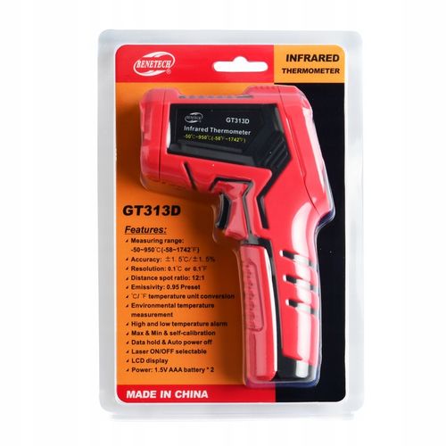 PIROMETR TERMOMETR LASEROWY BEZDOTYKOWY NA PODCZERWIEŃ EMISYJNOŚĆ -50 +950° na Arena.pl