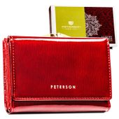 portfel damski z lakierowanej skóry naturalnej w czerwonym kolorze