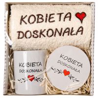 Prezent Na Dzień Kobiet Zestaw Prezentowy Komplet Ręcznik Kubek Podkładka