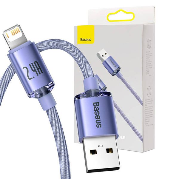 Kabel USB do Lightning Baseus Crystal Shine, 2.4A, 2m (fioletowy) zdjęcie 1