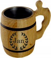 duży dębowy KUFEL do piwa z grawerem personalizowany PREZENT z IMIENIEM