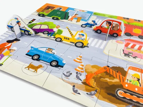 Puzzle 17 elementów. Pojazdy. Pierwsze puzzle + figurki na Arena.pl