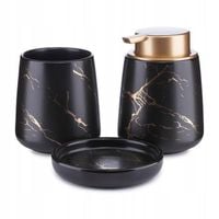 Komplet łazienkowy Sally Black Gold zestaw 3 el dozownik mydelniczka GLAM