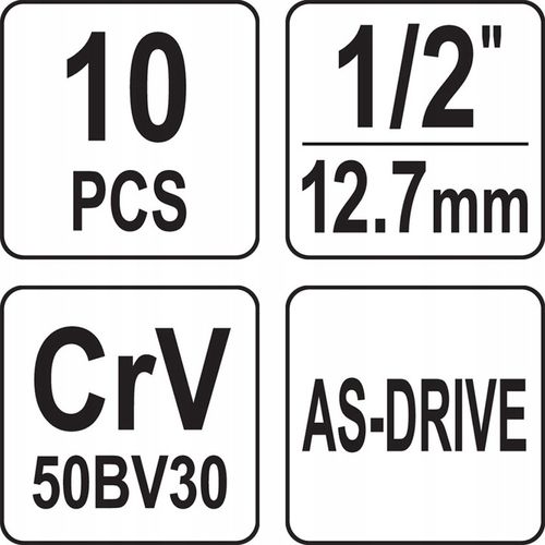 Zestaw nasadek długich 1/2", 10 szt. YATO YT-38861 na Arena.pl