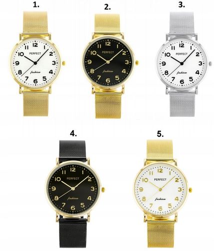 ZEGAREK DAMSKI PERFECT TINA +BOX +GRAWER cyfry bransoletka mesh złoty na Arena.pl