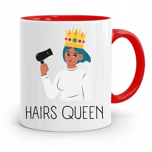 Kubek Czerwony Fryzjera Fryzjerki Hairs Queen Z Nadrukiem Ze Zdjęciem zdjęcie 1