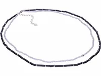 ELEGANCKI RODOWANY SREBRNY NASZYJNIK NOC KAIRU FASETOWANE SZARE KRYSZTAŁKI