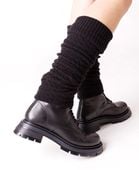 Getry z wełną, ciepłe ocieplacze na łydkę, wzór w jodełkę. CZARNE