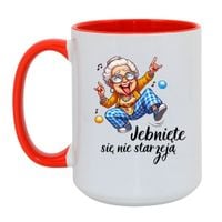 KUBEK "JEBNIĘTE SIĘ NIE STARZEJĄ" Wzór - Duży Biało-Czerwony 450 ml