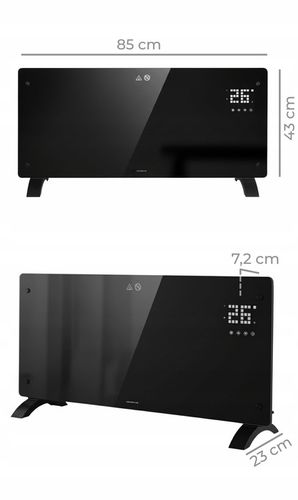 Grzejnik elektryczny szklany konwektorowy Glow 2500W LED WiFi Tuya czarny na Arena.pl