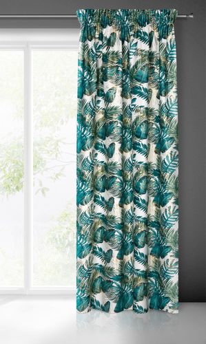 Zasłona gotowa na taśmie DAVOS 140x270 biało zielona w liście monstery na Arena.pl