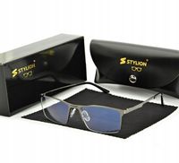 Męskie Okulary do Komputera TV Zerówki BLUE LIGHT OCHRONNE + ETUI + SZMATKA