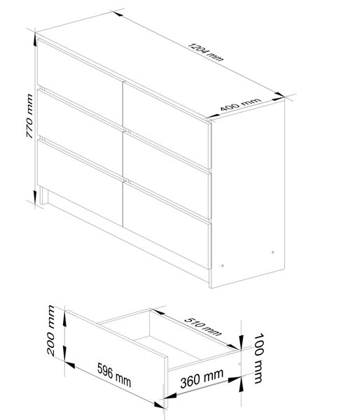 KOMODA K 120 cm 6 SZUFLAD BIAŁA / SONOMA zdjęcie 3