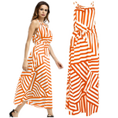 SUKIENKA DŁUGA PLAŻOWA BIAŁO POMARAŃCZOWA GRECKA ZWIEWNA WIĄZANA PASKI L