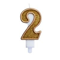 świeczka złoty brokat cyferka "2"