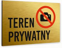 Tabliczka znak informacyjny 40x30 Złota TEREN PRYWATNY Aluminiowa NADRUK UV