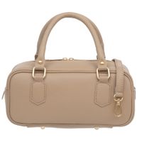 VERA PELLE torebka damska skórzana kuferek z paskiem na ramię V669 beżowa