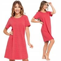 KOSZULA NOCNA DAMSKA BAWEŁNIANA KRÓTKA W SERDUSZKA WYGODNA CZERWONA MORAJ M