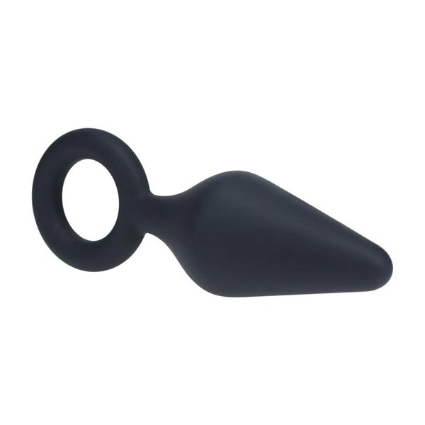 Silicone Anal Plug With Loop - L - Black zdjęcie 4