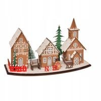 LAMPION BOŻONARODZENIOWY LED MDF 30,5 X 11,5 X 18 CM SCENA MIASTECZKA