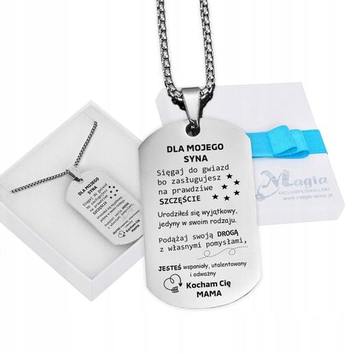 Srebrny Nieśmiertelnik Grawer Prezent dla Syna od Mamy Naszyjnik Męski BOX na Arena.pl