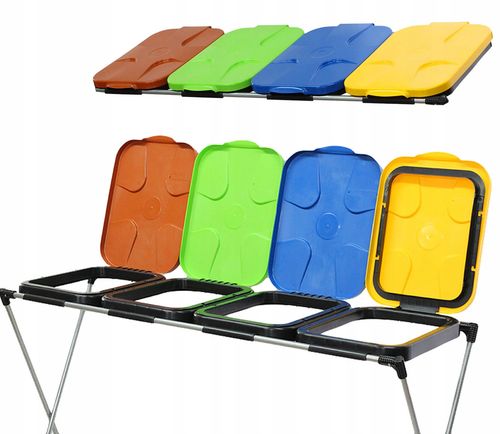 stojak do segregacji odpadów (4-stanowiskowy) niebieski, zielony, brązowy na Arena.pl