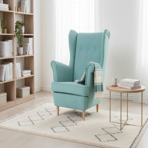 Fotel uszak skandynawski błękitny welur jasny niebieski Ari Family Meble na Arena.pl