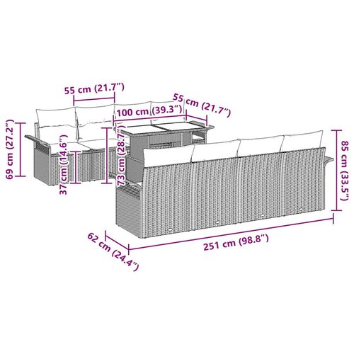 Zestaw Sof na Ogród z poduszką 9 pcs Jasnoszary Polirattan na Arena.pl
