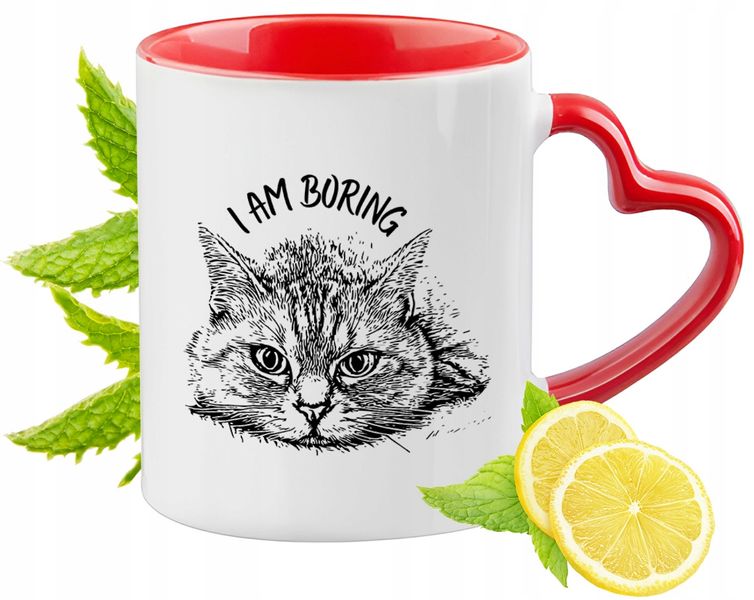 Kot Kotki Kubek Czerwony Z Uszkiem W Kształcie Serca Na Prezent zdjęcie 1