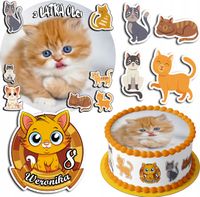 ZESTAW OPŁATEK NA TORT 20CM + 17 POSTACI - KOTEK KOT KOTKI + IMIĘ 15CM 18CM